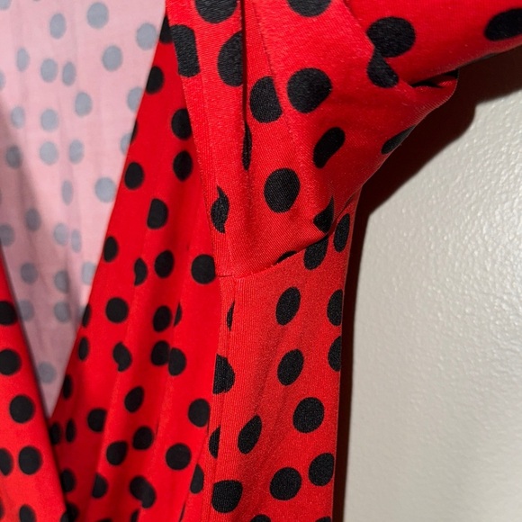 Mud Pie Drew Wrap Women’s Long Sleeve Midi Dress Dots Size Medium Red and Black - Picture 5 of 14